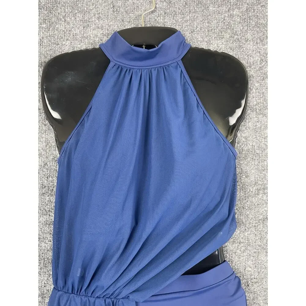 Balera Gathered Power Mesh Lyrical Dance Leotard in navy blue. Medium - Picture 2 of 10
